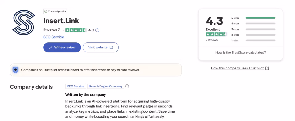 INSERT.LINK Trustpilot reviews