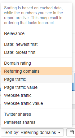 Order the results by referring domains