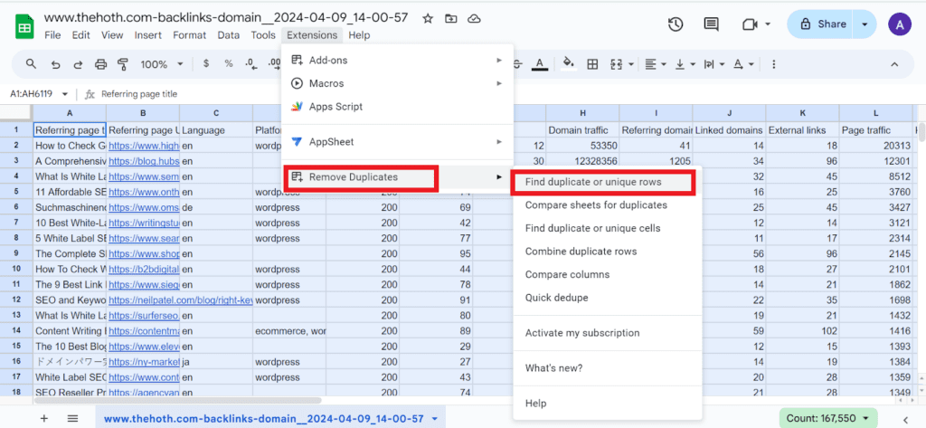 Put all the exported data into a Google Sheet