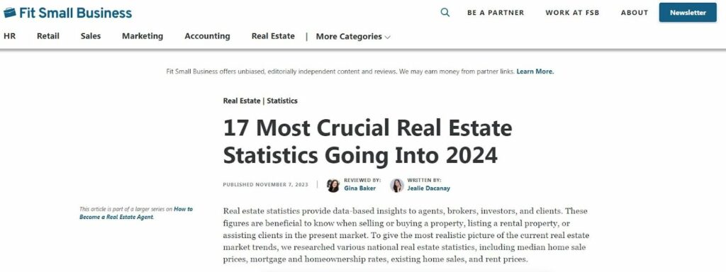 statistic page for real estate