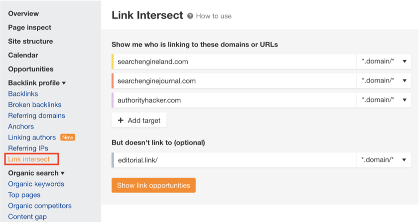 use link inersect by ahrefs