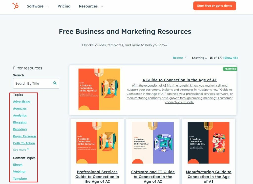 a typical resource page on HubSpot