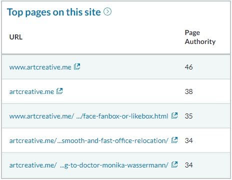 example of same website in MOZ PA checker