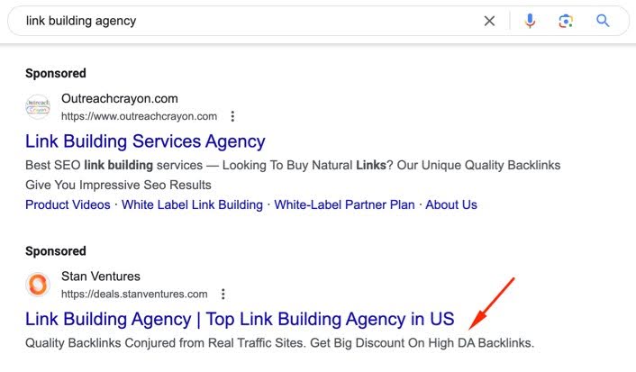 example of using high da backlinks in ads 