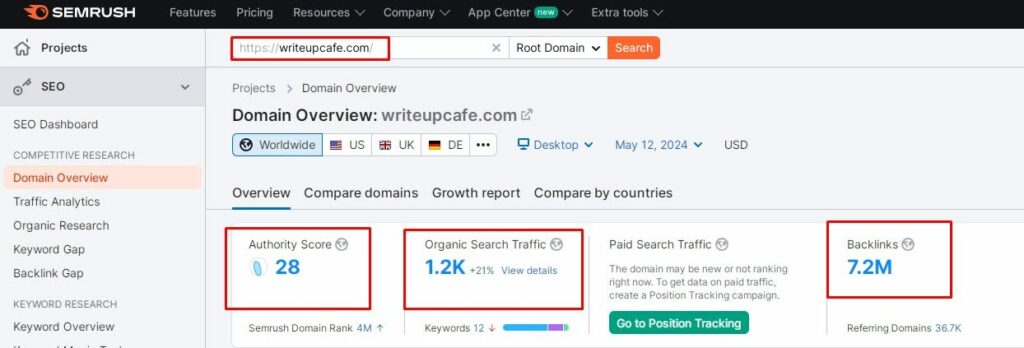 has 1.2K organic search traffic and 36.7K referring domains