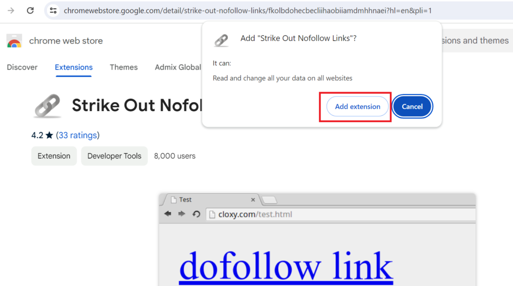 Use browser extensions to check nofollow link