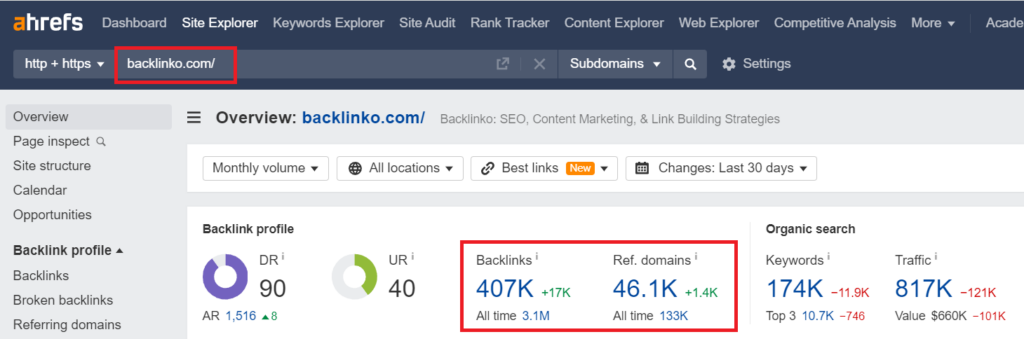 Backlinko backlink profile