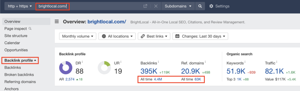 brightlocal backlink profile