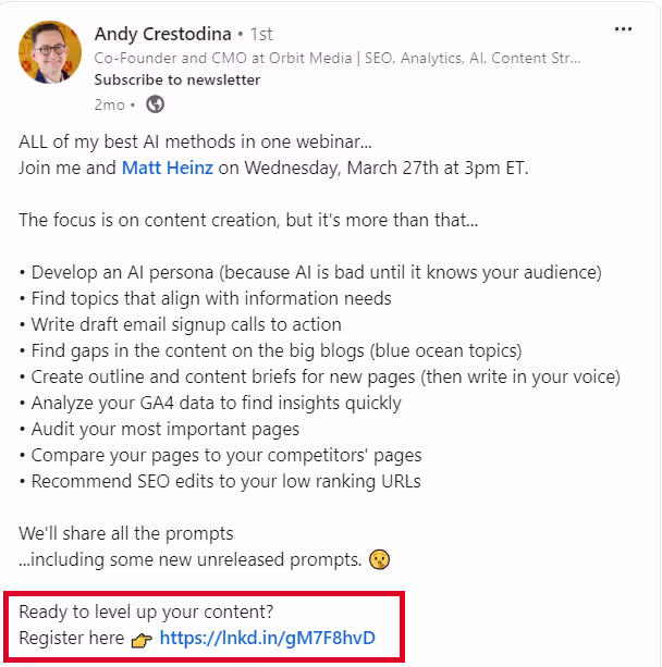 Content promotion through Linkedin