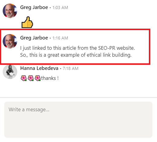 example of ethical link building result