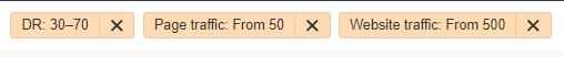 filter by dr, page traffic and website traffic