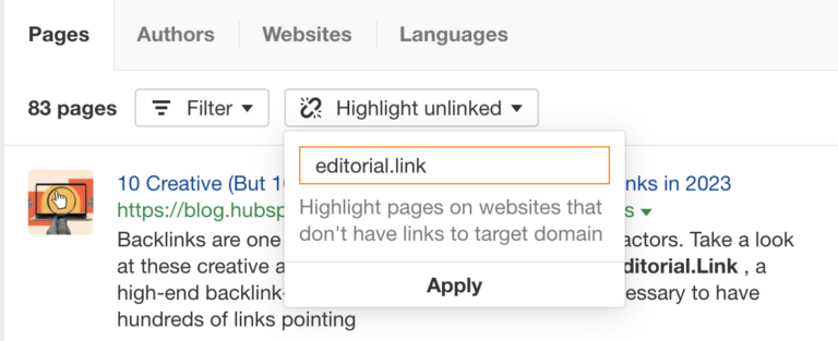 In Highlight unlinked, add your domain