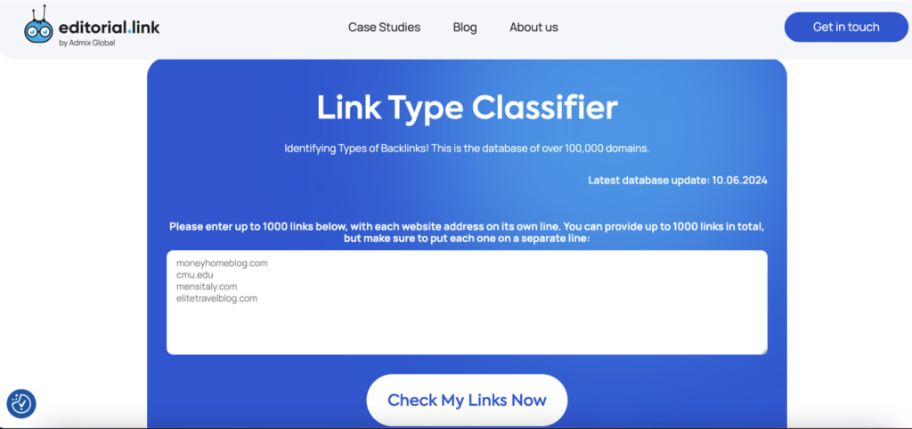 Link Type Classifier interface