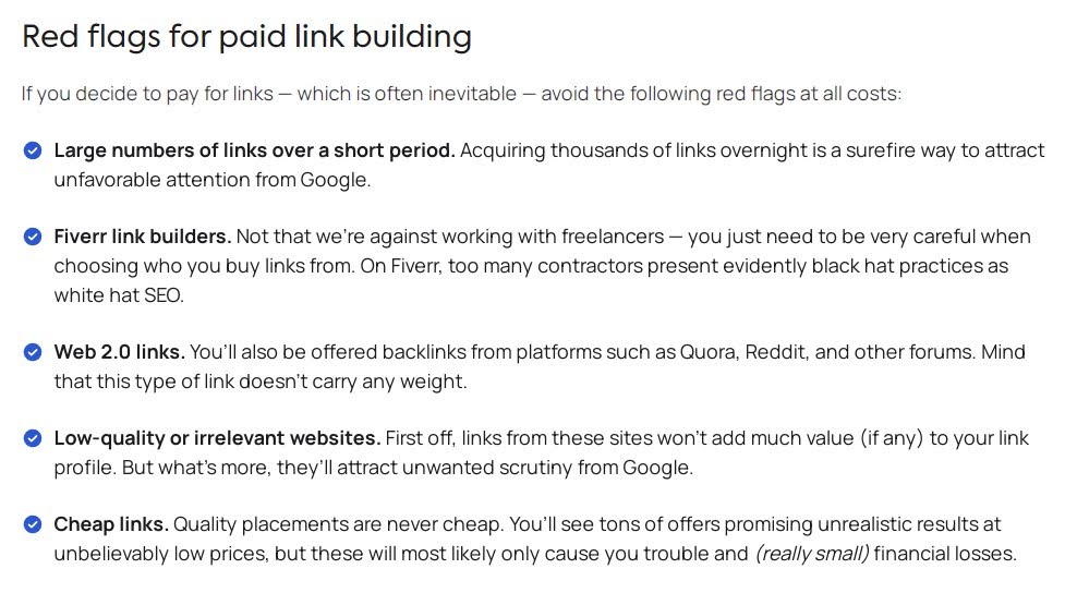 red flags for paid link building