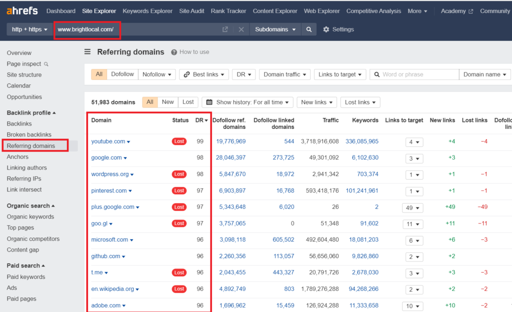 Referring domains of brightlocal