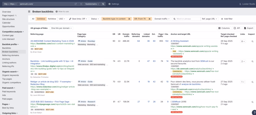 Use Ahrefs to find 404 backlinks