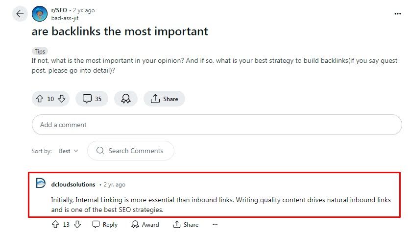 what people says about backlinks important on reddit