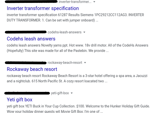 here’s how a website with injected unnatural links will appear in Google search results