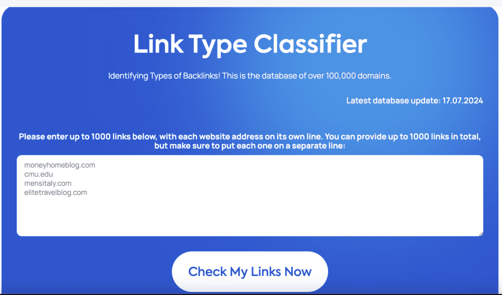 use link type classifier to find link farm websites