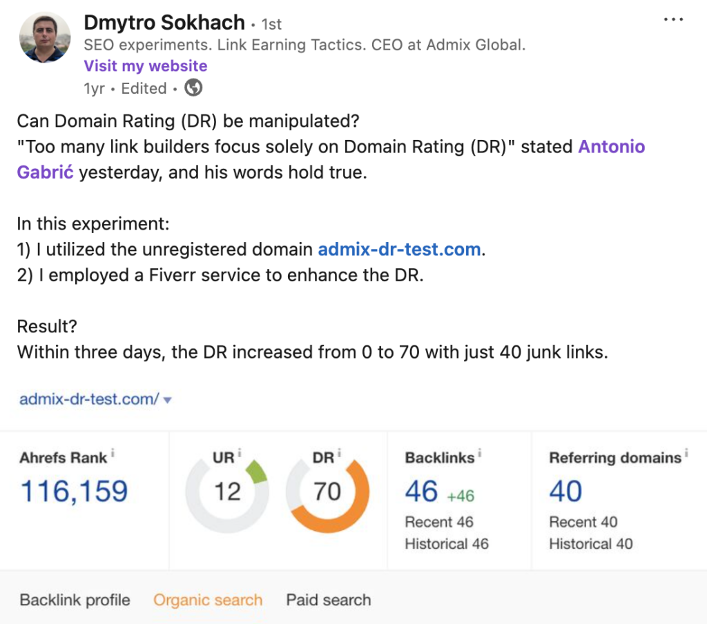 Can domain rating (DR) be manipulated