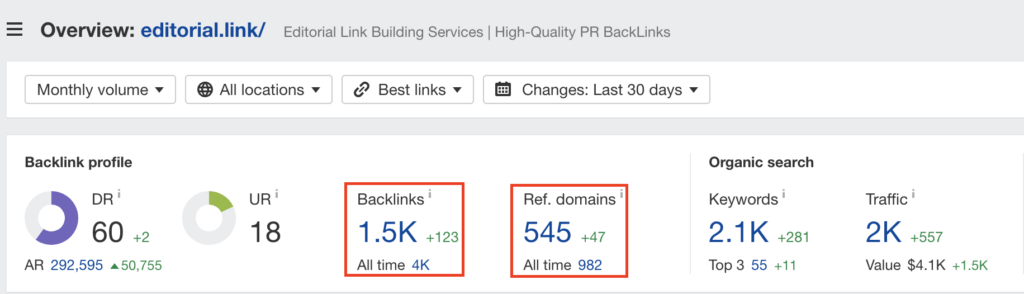 how many backlinks and referring domains are pointing to your site