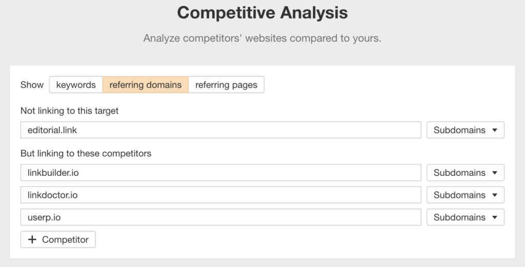 use the Competitive Analysis tool