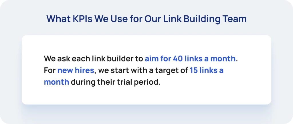 what KPIs we use for our link building team