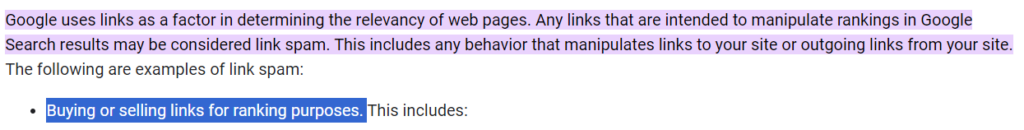 buying backlinks are manipulative technique