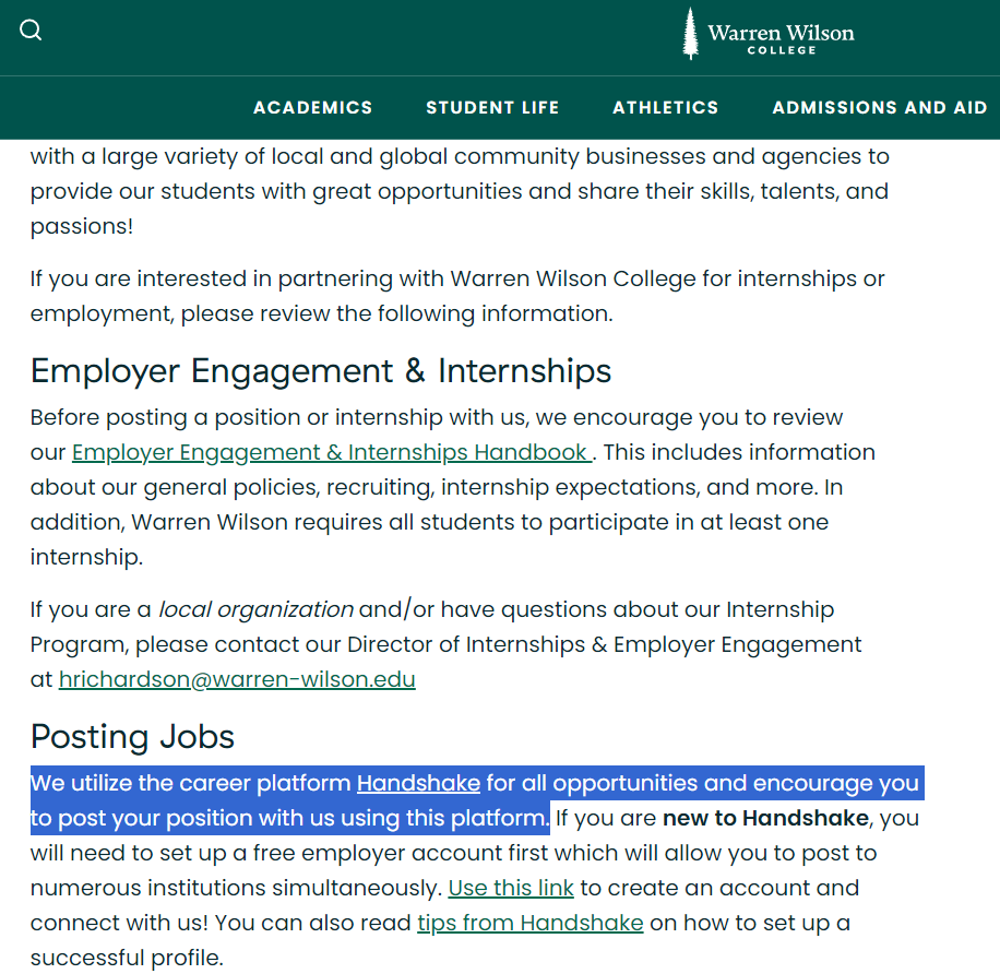 create a career page to secure edu links