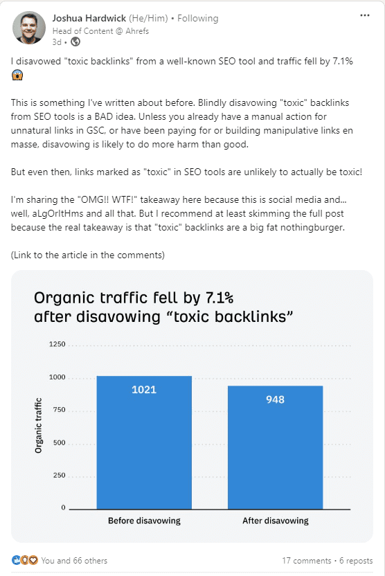 Joshua Harwick experiment with toxic backlinks