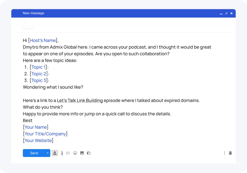 template of email for podcast