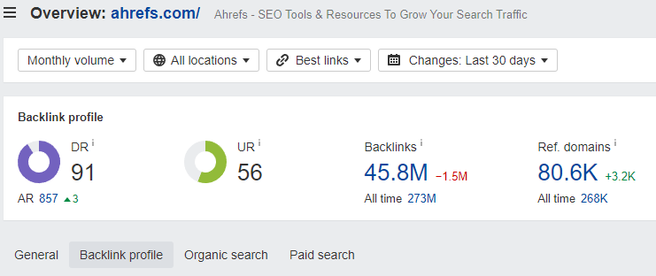 Navigate to the Backlink profile tab