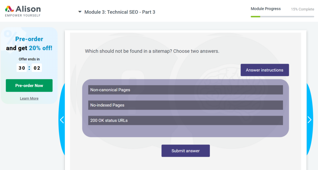Alison tech SEO course module 3