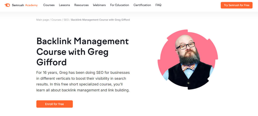 Backlink Management Course by SemRush