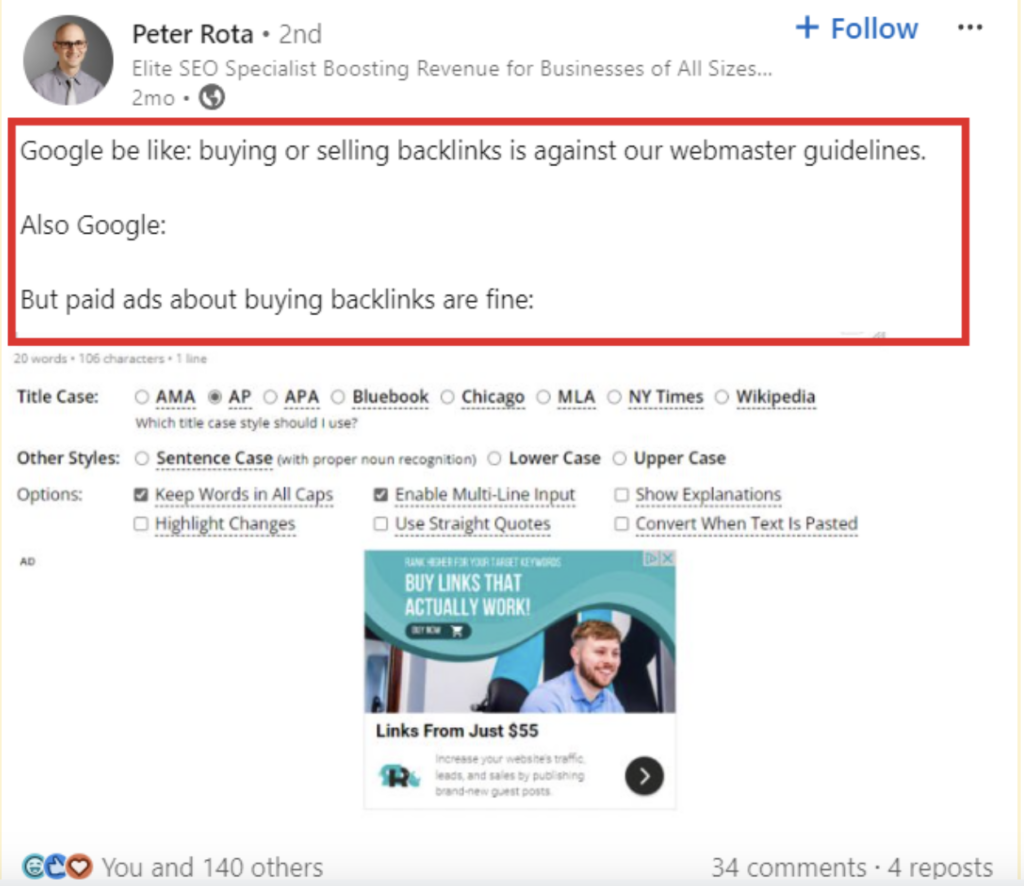 buying or selling links is against webmaster guidelines