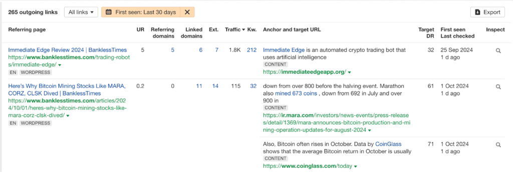 Check the results for outgoing dofollow links