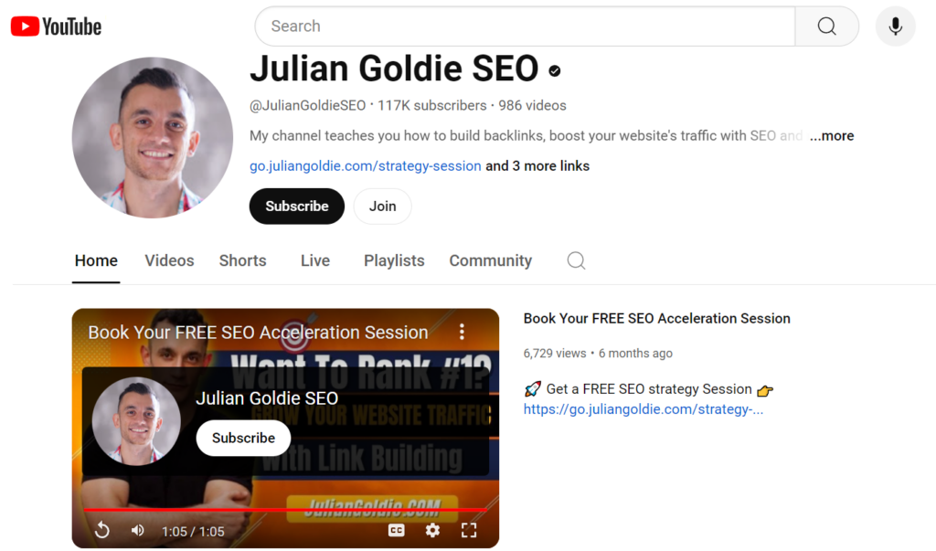 Julian Goldie SEO YouTube