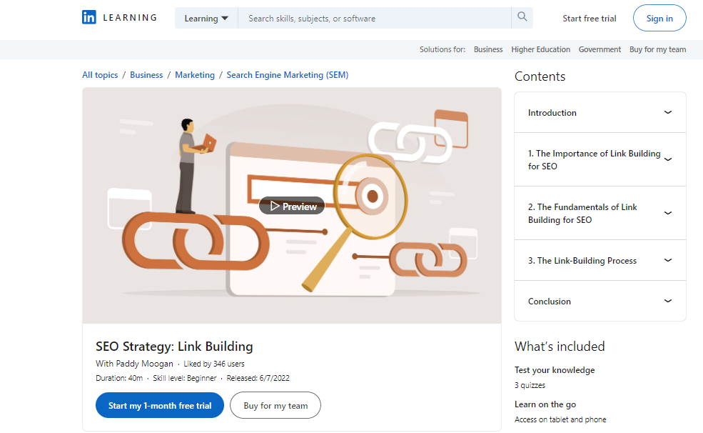 Linkedin Learining Link Building Course