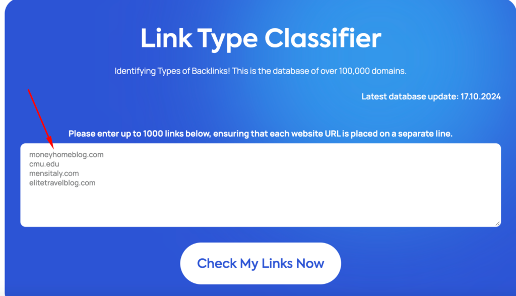 Locate the URL placement bar in the Link Type Classifier