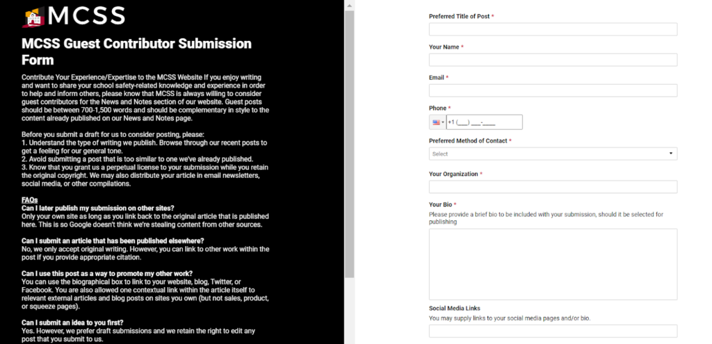 Many websites that accept guest posts have an application form