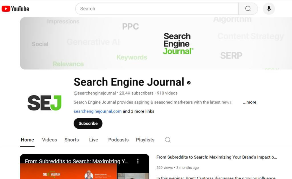 Search Engine Journal YouTube