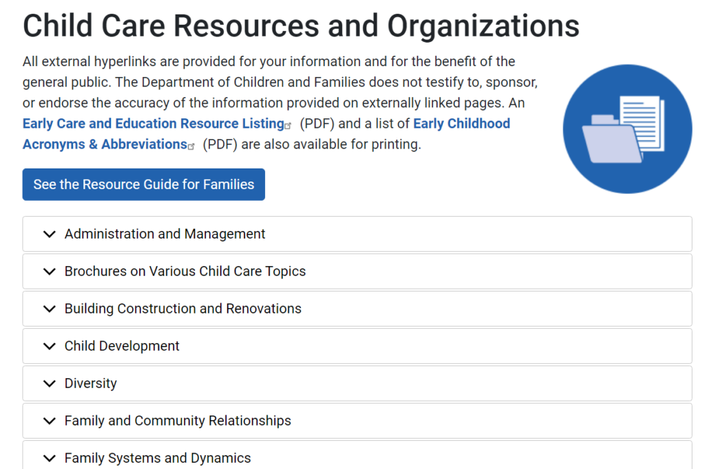 searching for site:.gov (childcare and resources) reveals 