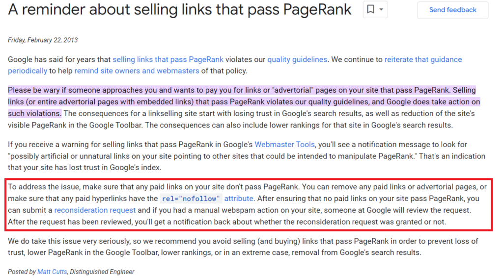 Selling links pass PageRank