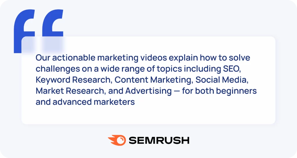 Semrush about youtube channel