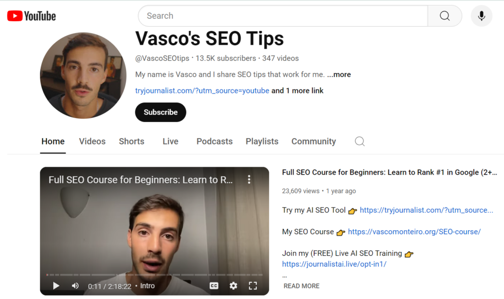 Vasco’s SEO Tips YouTube