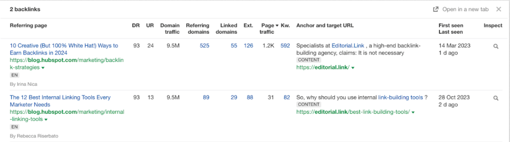 we have two backlinks from Hubspot