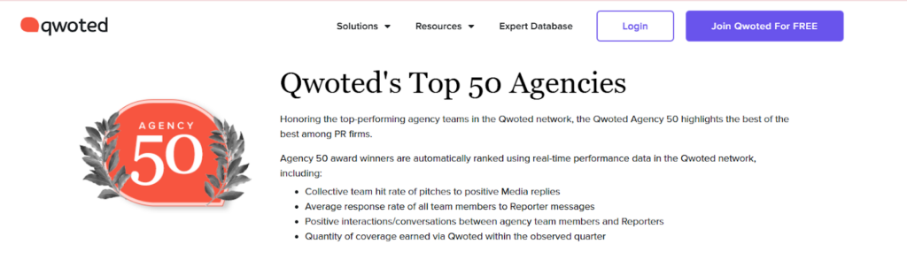 also for top 50 agencies on Qwoted