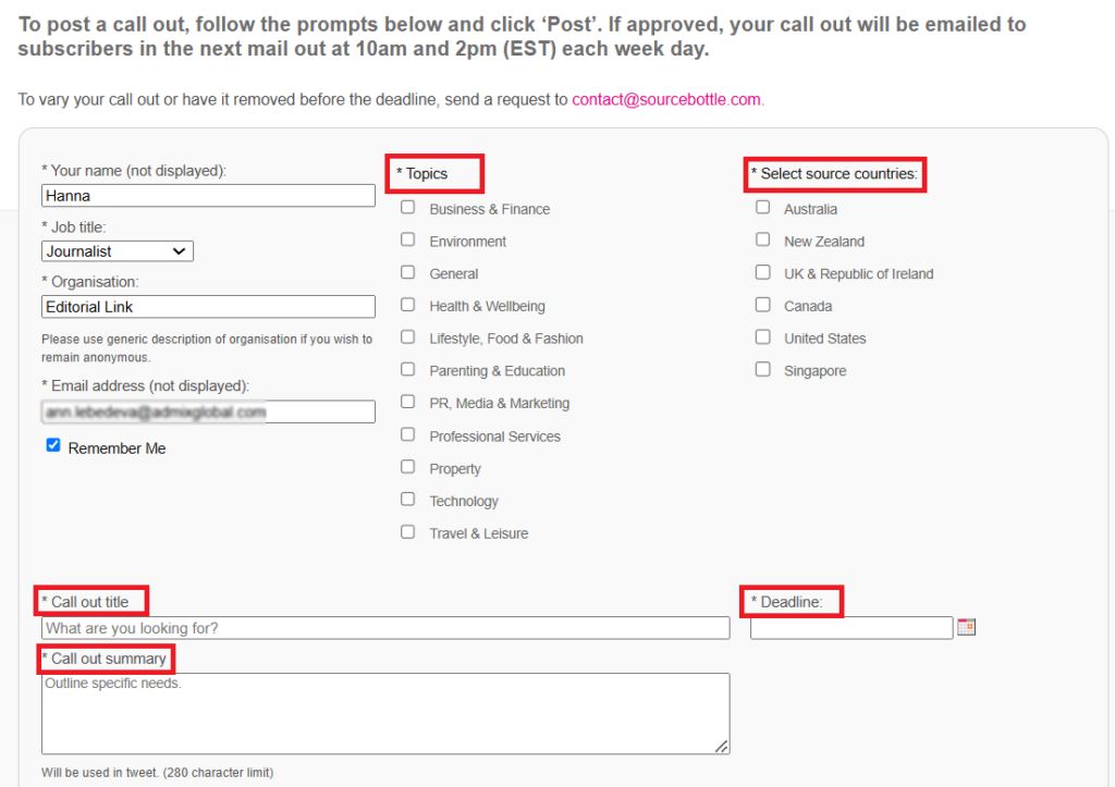 asked to fill out a quick questionnaire