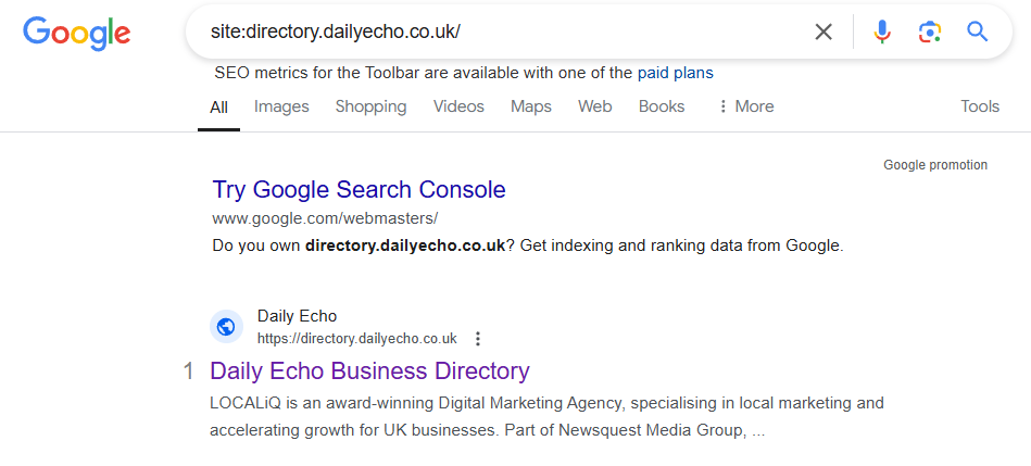 check are directory in google index