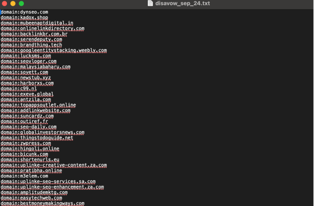 create disavow txt file